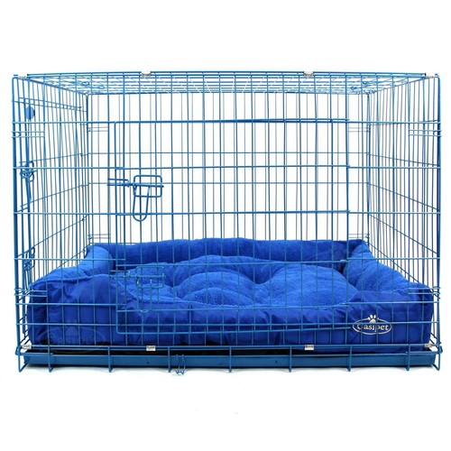 Blue dog cage with faux - dog,