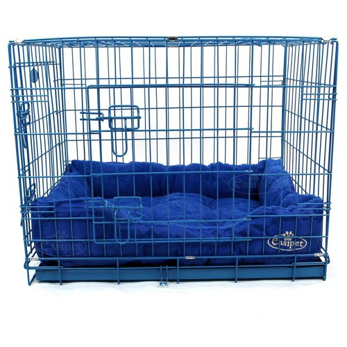 Blue dog cage with faux - cage, fur